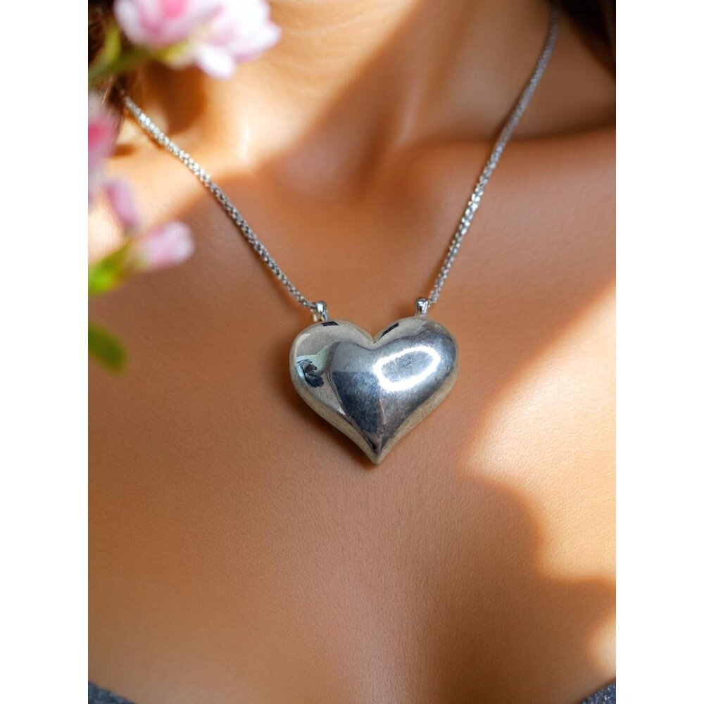 Vintage-Style Silver Heart Pendant—Artisan Engraved with Sunburst Interior, 1"